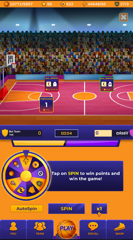 A live match with the Basketball All Stars Battle spin wheel